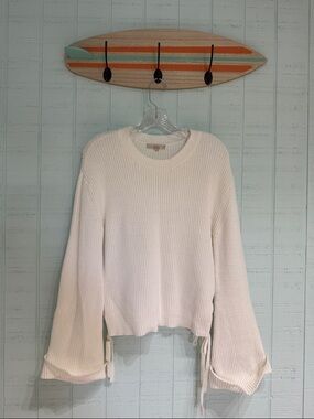 White Knit Sweater with Drawstring Sides